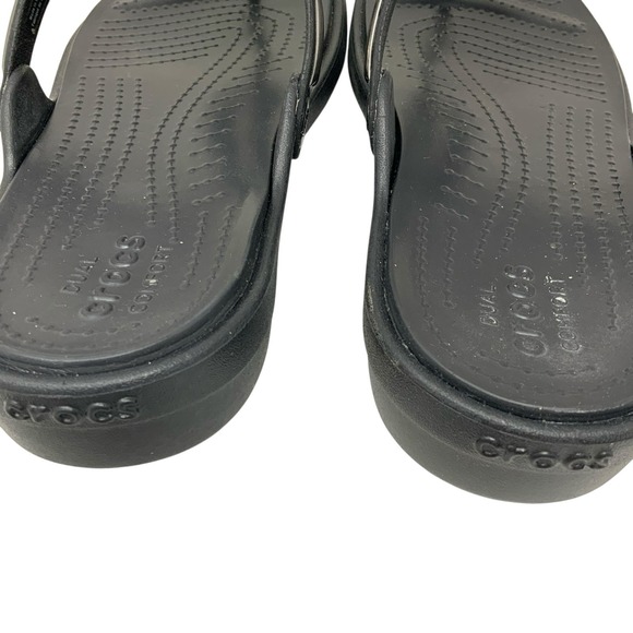 Crocs Womens Sanrah Block Flip Flop Sandals Size 11 Casual Beach Black Silver - Picture 8 of 15
